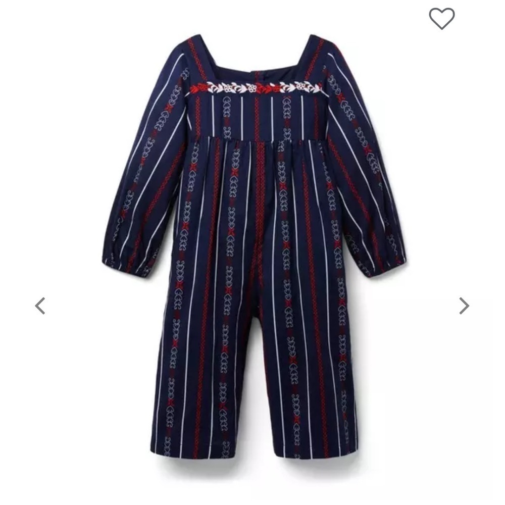 Janie and Jack Embroidered Navy Wide Leg Jumpsuit Little Girls Size 4
